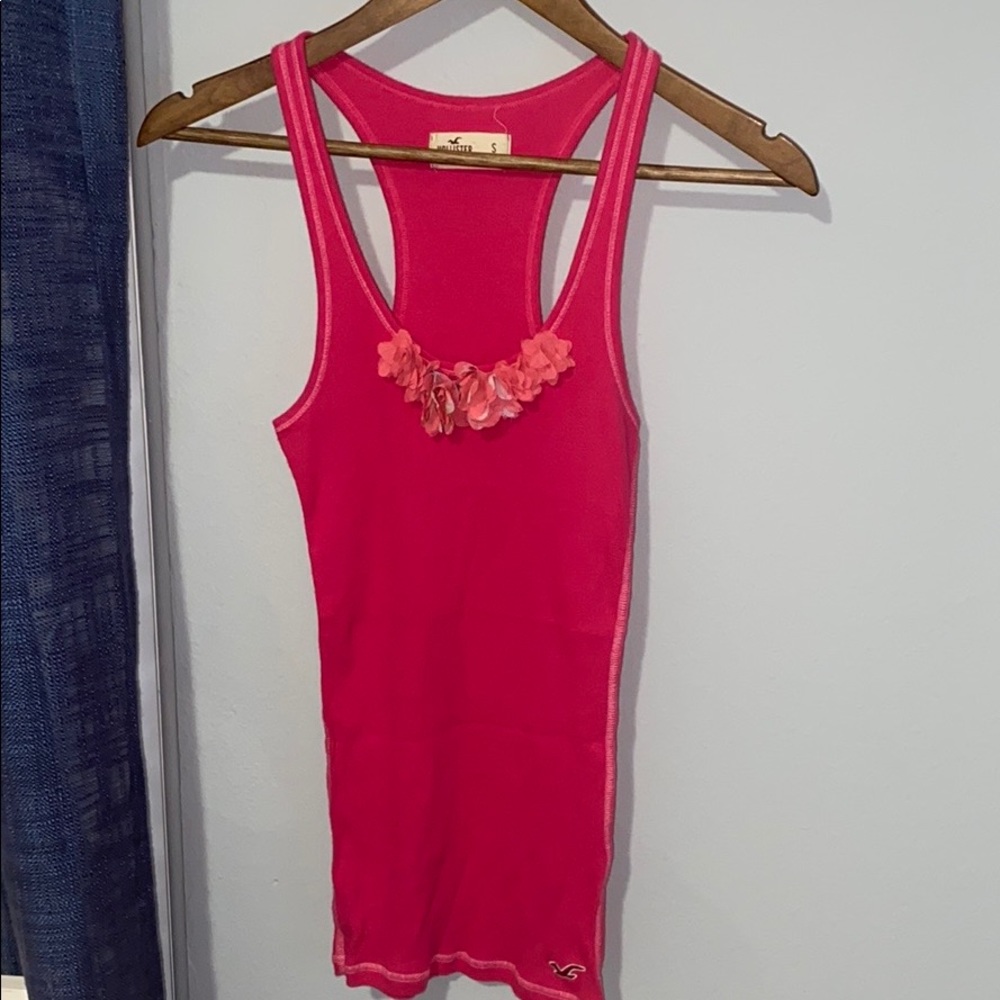 Hot Pink Hollister Tank with Floral Ruffles